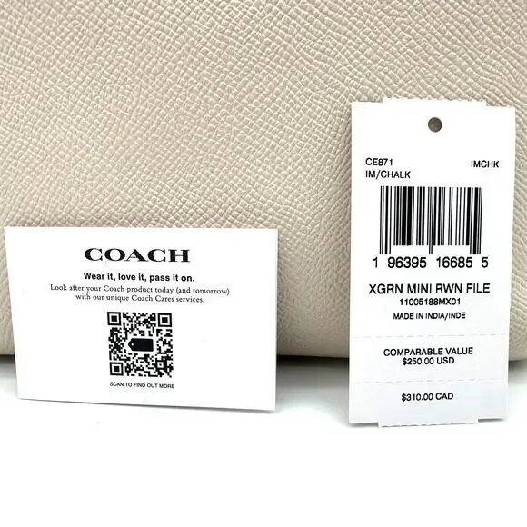 Coach Mini Rowan File Bag Crossbody Purse in Chalk White Leather CE871